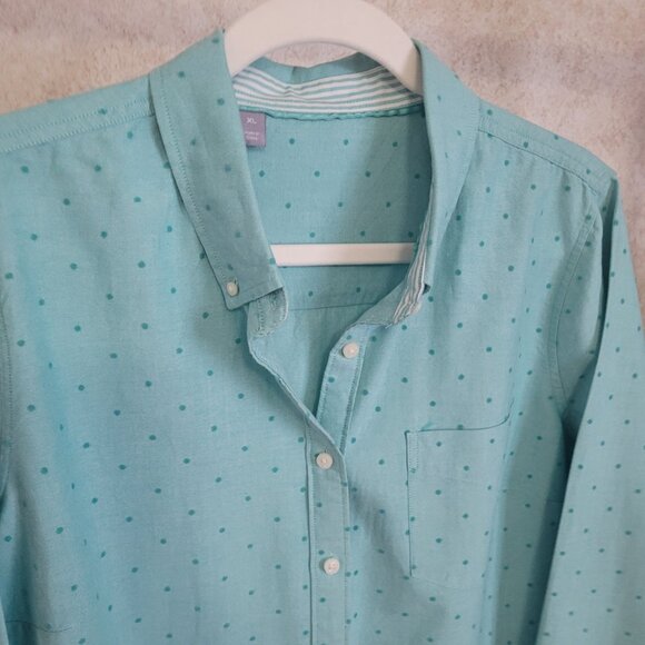 Blue Polka Dot Button Long Sleeve Shirt Womans Size XL - Picture 1 of 16
